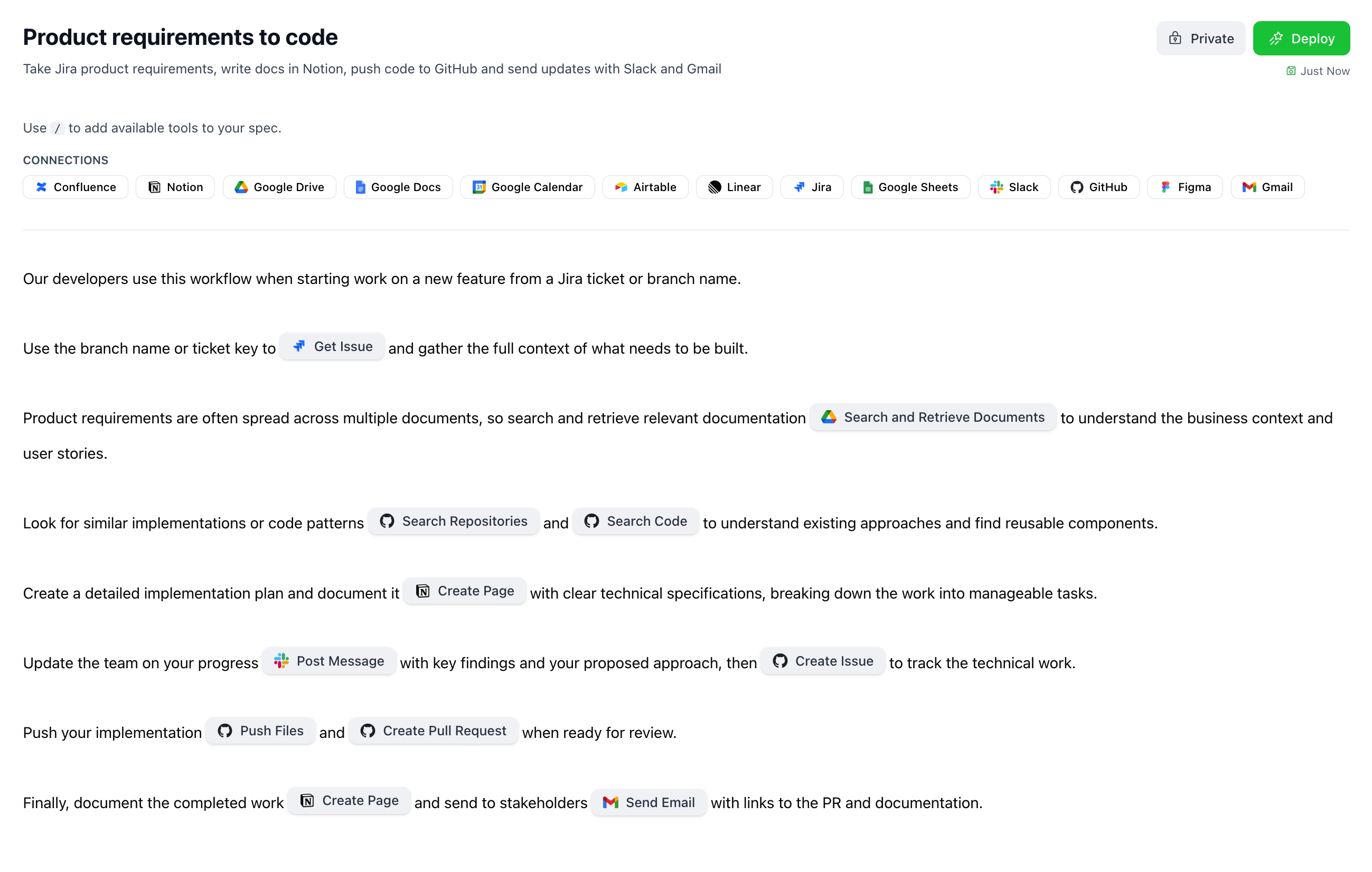 Product Requirements to Development Workflow Spec